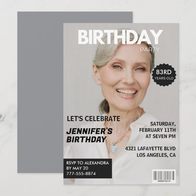 Invitation Couverture de magazine photo élégante pour son 83e (Devant / Derrière)