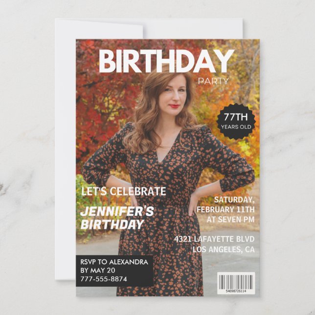 Invitation Couverture de magazine photo pour son 77e annivers (Devant)