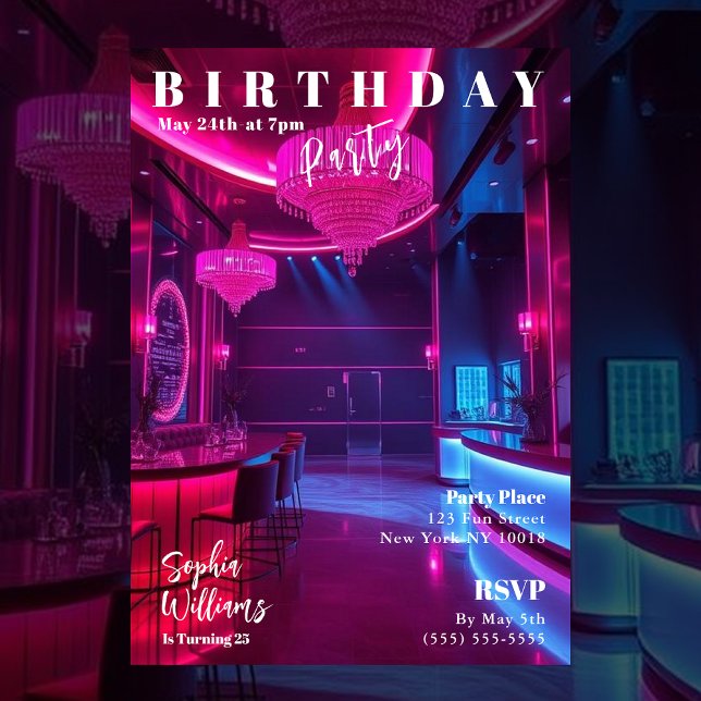 Invitation Couverture de magazine pour fête d'anniversaire (Magazine Cover Birthday Invitation-Nightclub)