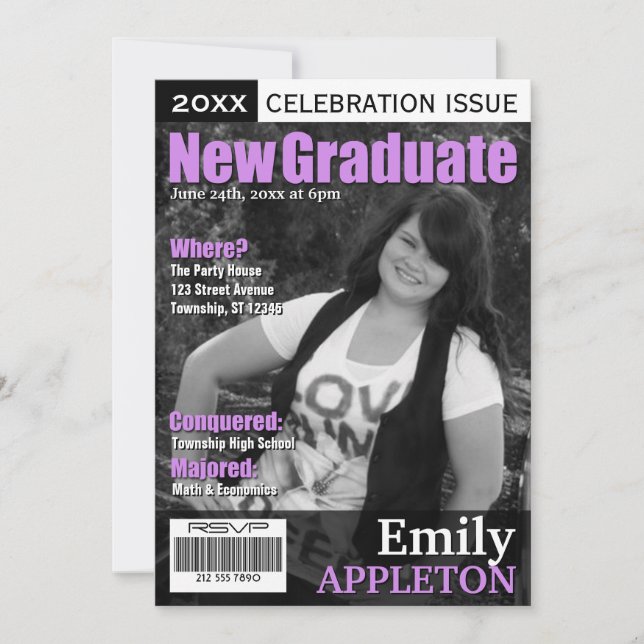 Invitation Couverture de magazine Purple Graduation Invitatio (Devant)