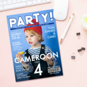 Invitation Couverture de magazine spéciale bleu fun cool pour