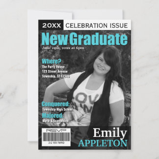 Invitation Couverture de magazine Turquoise Graduation Invita