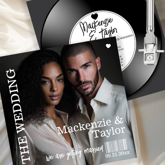 Invitation Couverture de mariage de disque vinyle rétro (Retro Vinyl Record Photo Cover Wedding Invitation by Ricaso - Fun novelty music lover invite)