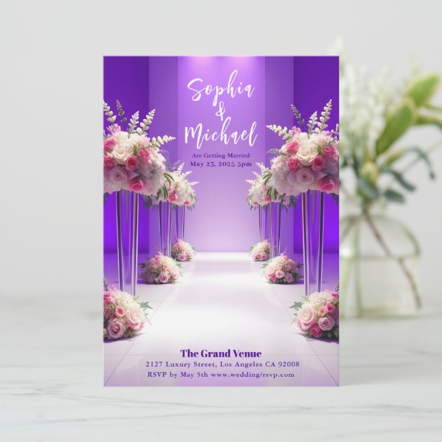 Invitation Couverture du magazine mariage violet (Debout devant)