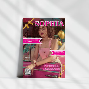 Invitation Couverture du magazine rose et or QR Code Quinceañ