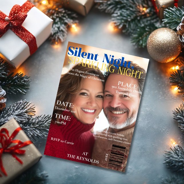 Invitation Couverture du magazine Silent Night, Sparkling Nig (Silent Night, Sparkling Night Magazine cover Photo Invitation)