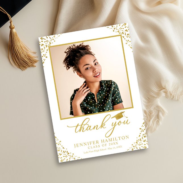Invitation Couvre-diplôme Papier Doré Sur Fond Blanc Merci (Créateur téléchargé)