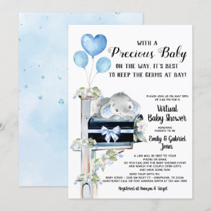 Invitation Covid Baby shower garçon éléphant