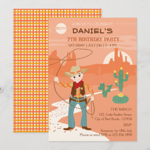 Invitation Cow-boy avec un lasso et des cactus Fête d'anniver