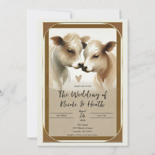 Invitation Cow Love Brown Cream Mariage campagnard