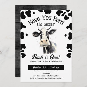 Invitation Cow Moos 1ère aquarelle d'anniversaire