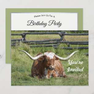Invitation Cow Texas Longhorn Photo Anniversaire