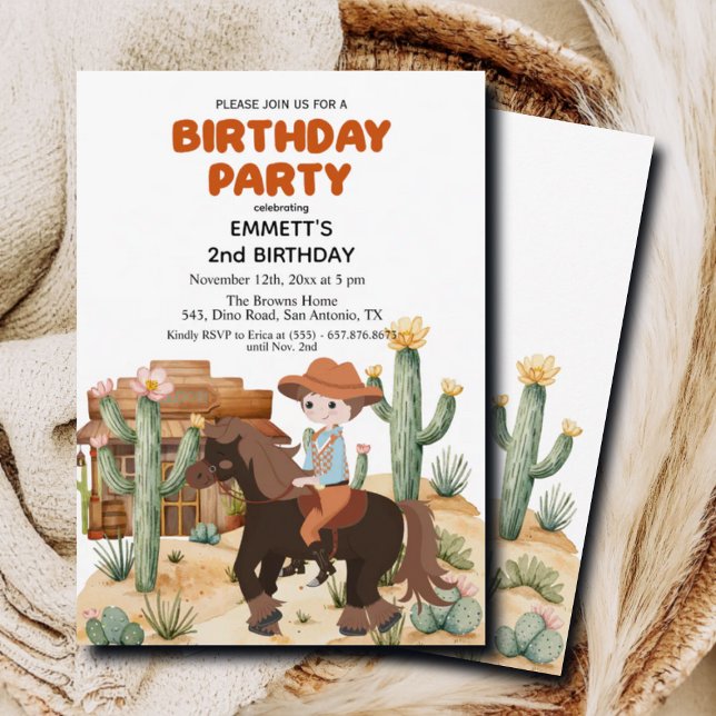 Invitation Cowboy à cheval 2e fête d'anniversaire (Créateur téléchargé)