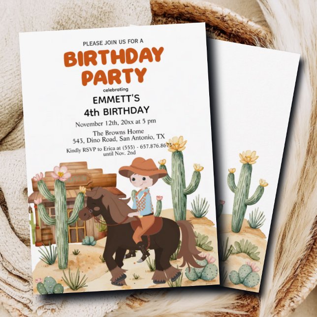 Invitation Cowboy à cheval 4e fête d'anniversaire (Créateur téléchargé)