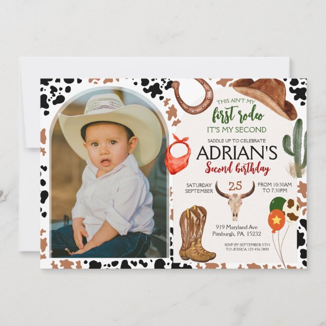 Invitation Cowboy Anniversaire 2e Rodéo Anniversaire (Devant)