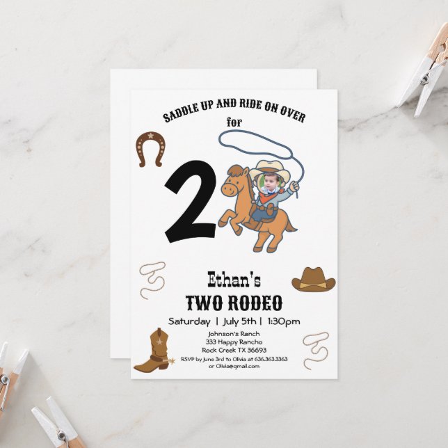 Invitation CowBoy Anniversaire Rodeo Party (Devant/Arrière en situation)