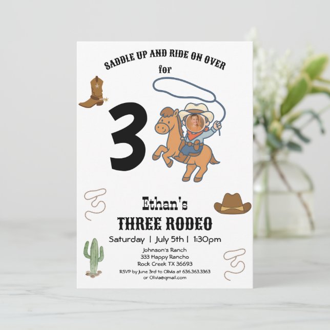 Invitation CowBoy Anniversaire Rodeo Party (Debout devant)