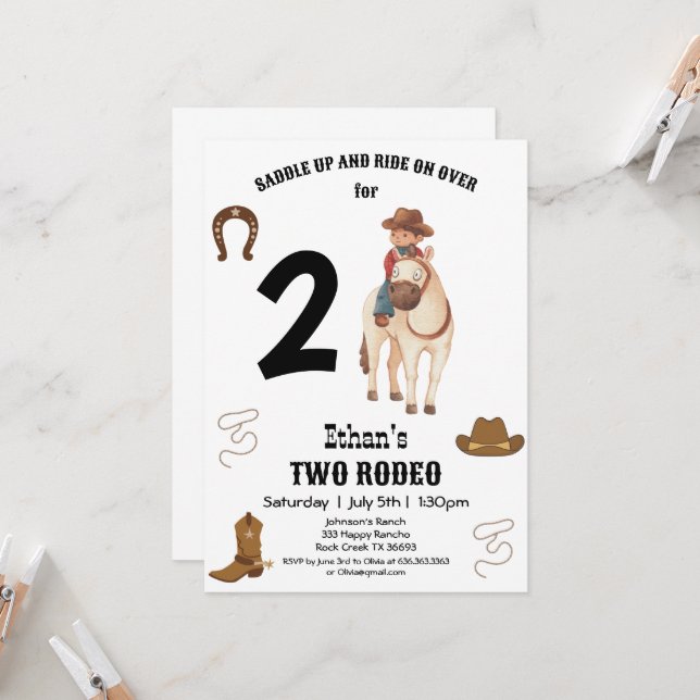 Invitation CowBoy Anniversaire Rodeo Party (Devant/Arrière en situation)