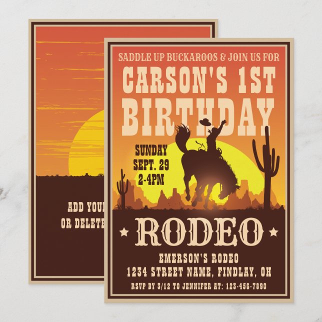Invitation Cowboy Anniversaire Rodeo Poster Party, n'importe  (Devant / Derrière)