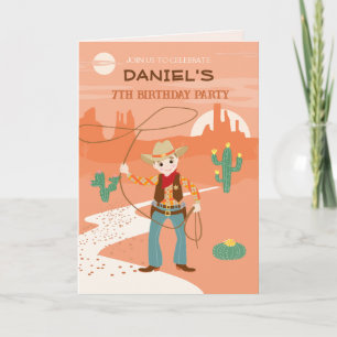 Invitation Cowboy avec lasso et cactus anniversaire de enfant