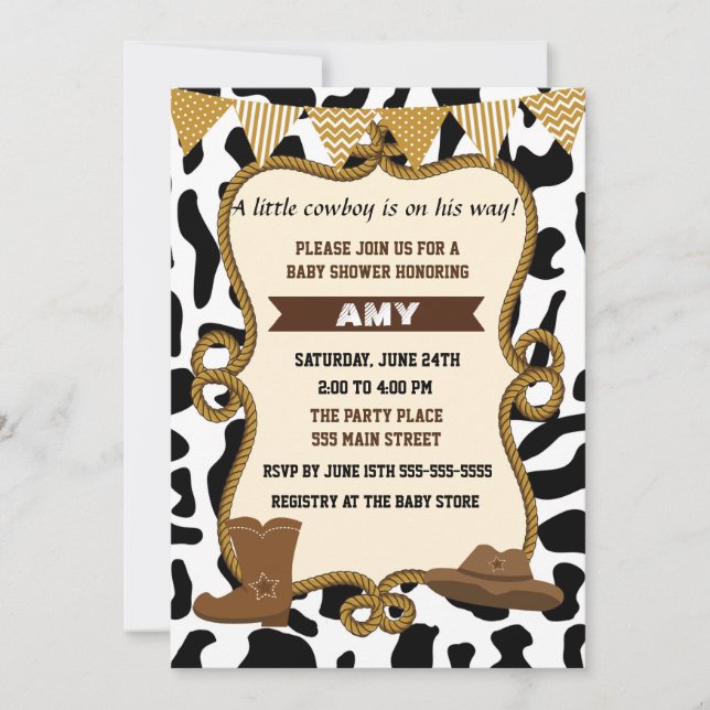 Invitation Cowboy Baby Boy Shower Old Western (Devant)