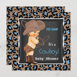 Invitation Cowboy Baby shower garçon bleu Brown