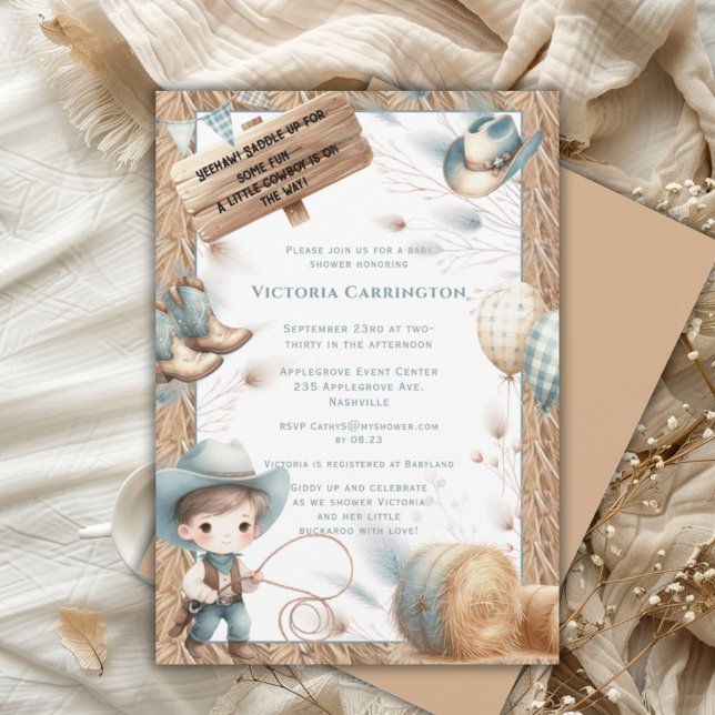 Invitation Cowboy Blue Western Boy Baby shower (Créateur téléchargé)