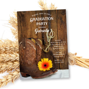 Invitation Cowboy Boot Daisy Pays Western Graduation Party
