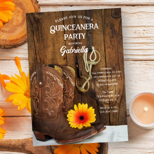 Invitation Cowboy Boot Daisy Pays Western Quinceanera