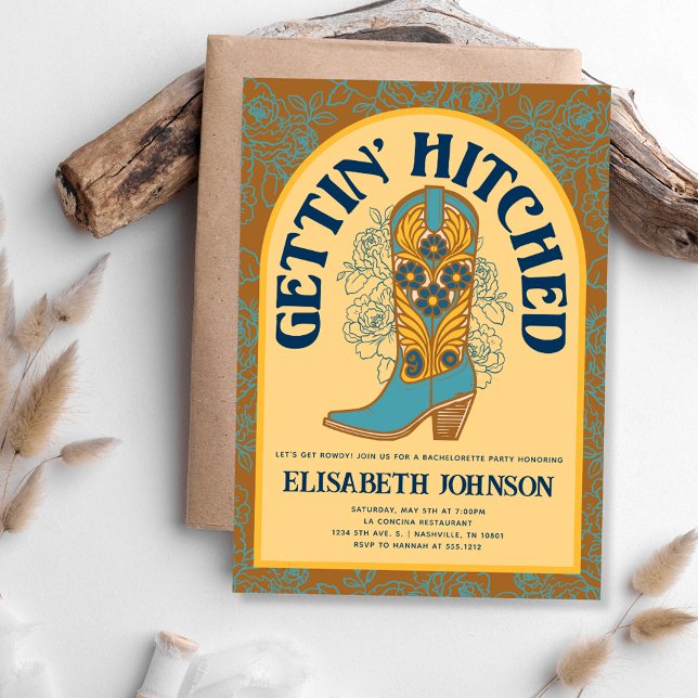 Invitation Cowboy Boot et son Mariage de Bachelorette Party (Cowboy Boot Gettin' Hitched Bachelorette Party Invitation)