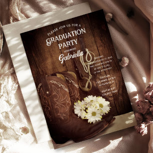 Invitation Cowboy Boots and Daisies Western Graduation Party