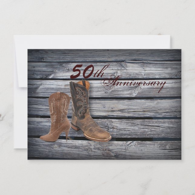 Invitation Cowboy Boots Country 50e mariage anniversaire (Devant)
