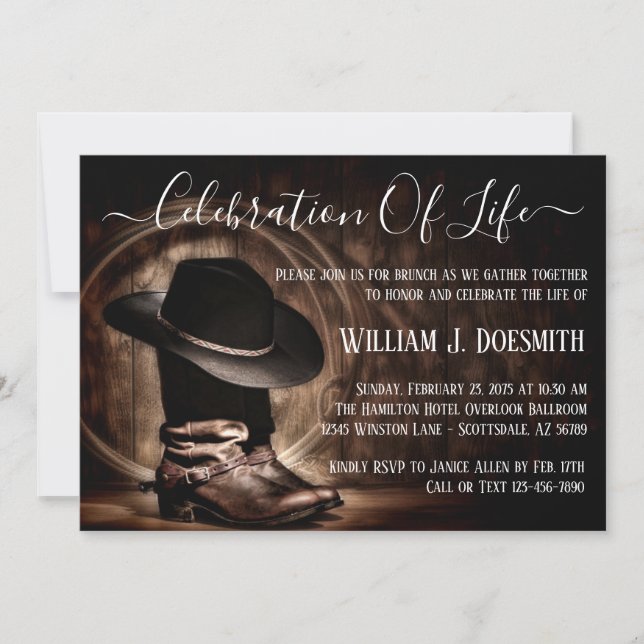 Invitation Cowboy Boots Cowboy Casquette funérailles service  (Devant)