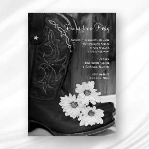 Invitation Cowboy Boots Daisies Pays Western Barn Party