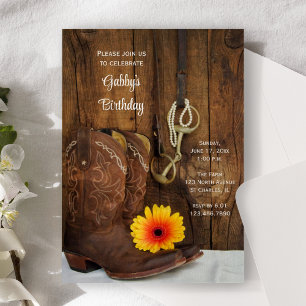 Invitation Cowboy Boots Daisy Pays Western Anniversaire Party