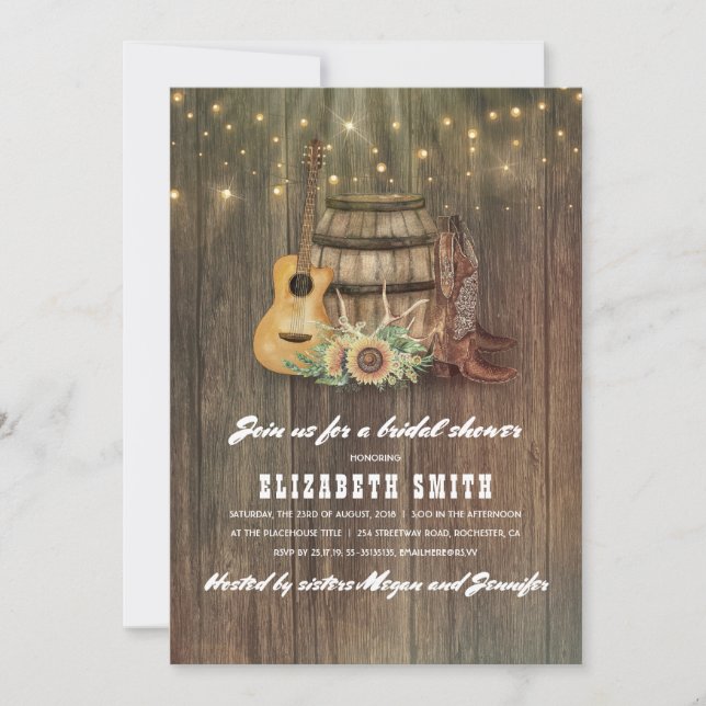 Invitation Cowboy Boots Vin Baril Pays Fête des mariées (Devant)