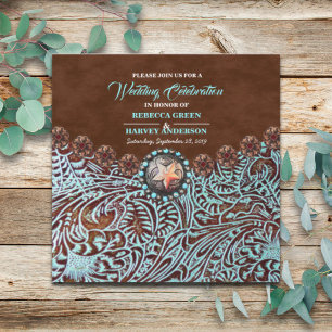 Invitation cowboy brun turquoise pays mariage de l'ouest
