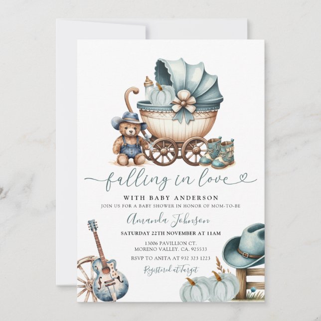 Invitation Cowboy Carriage Citrouille Chute en Baby shower d' (Devant)