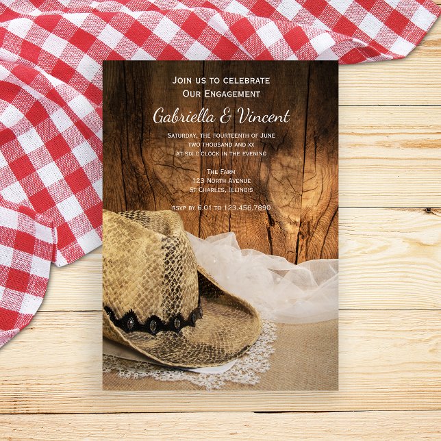 Invitation Cowboy Casquette et Barn Wood Western Engagement P (Créateur téléchargé)