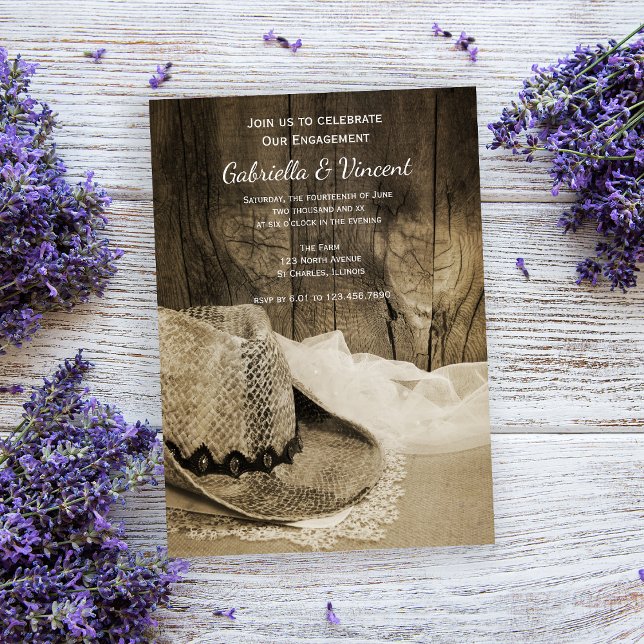Invitation Cowboy Casquette et Barn Wood Western Engagement P (Créateur téléchargé)