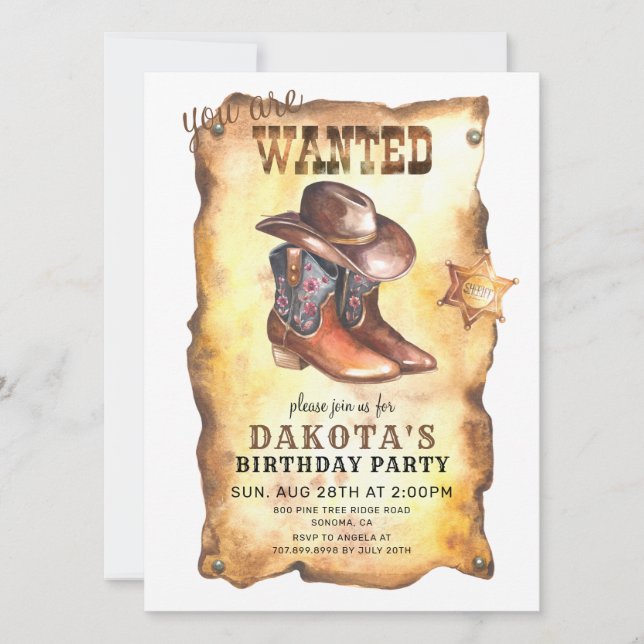 Invitation Cowboy Casquette Et Bottes Anniversaire (Devant)