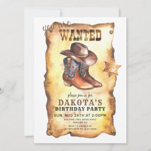 Invitation Cowboy Casquette Et Bottes Anniversaire