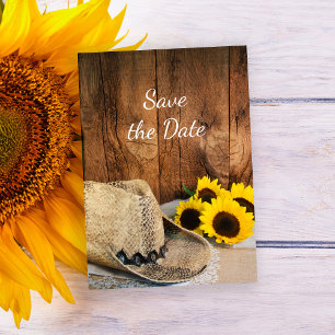 Invitation Cowboy Casquette Sunflowers Grange mariage Enregis