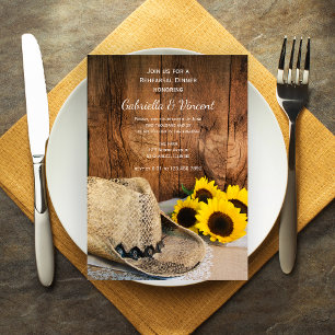 Invitation Cowboy Casquette Tournesol Grange Mariage Dîner de