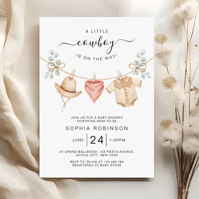 Invitation Cowboy Clothesline Wild West Boy Baby Shower (Créateur téléchargé)