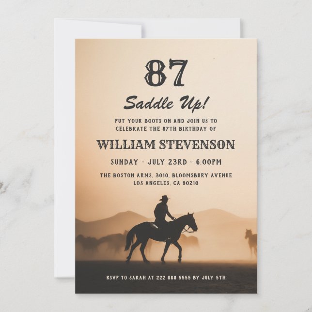 Invitation Cowboy Country Vintage Rustic Photo 87e anniversai (Devant)