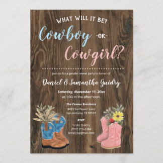 Invitation Cowboy/Cowgirl Bootie Dark Wood Révélation de genr