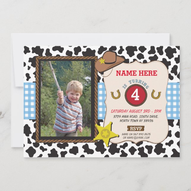 Invitation Cowboy Cowgirl Photo Birthday Party Sherif Invitat (Devant)