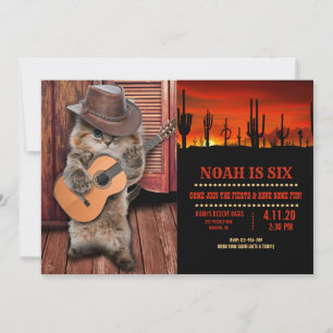 Invitation Cowboy de Western Cat avec guitare