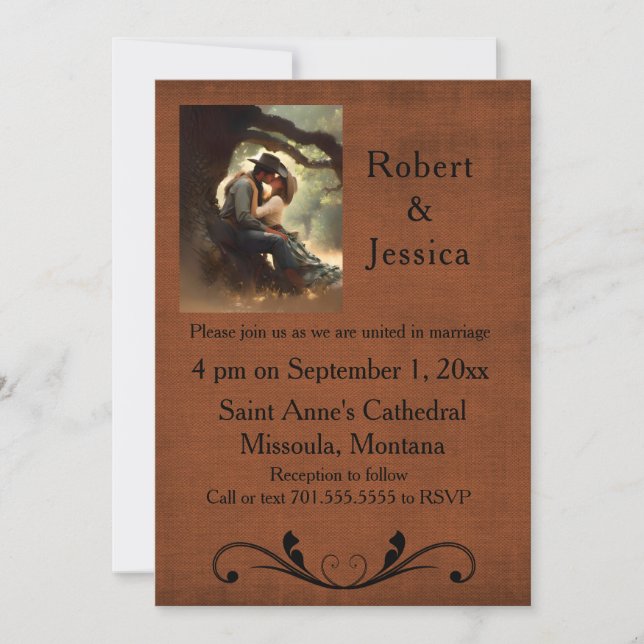 Invitation Cowboy et Cowgirl embrasser Mariage occidental (Devant)